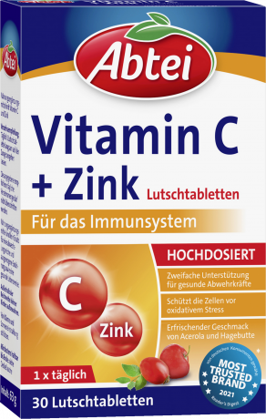 Abtei Vorteilspack Abwehrboost fuer die Erkaeltungszeit 3 Produkte: 30 Tabletten + 24 Kapseln + 30 Lutschtabletten, Abtei Набор пищевых добавок для поддержки иммунитета: цинк с гистидином, растительный витамин D3 и витамин C с цинком, 3 средства: 30 табле