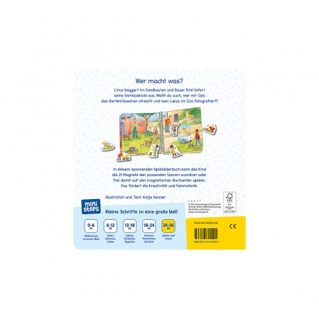 Ravensburger ministeps: Wer macht was? Mein grosses Spielbuch mit 21 Magneten минишаги: кто что делает? Моя большая книга с 21 магнитом