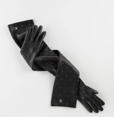 CHANEL HANDSCHUHE Шанель перчатки кожаные с стразами