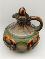 Кувшин винтажный с бокалами Georgenthal / Коллекция Cherry с крышкой, узкое горлышко, керамика / стекло, кувшин - 1 шт., бокалы - 4 шт., Германия, 1970-80гг.