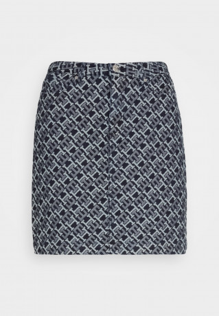 Tommy Hilfiger SHORT SKIRT MONOGRAM Mini skirt blue denim КОРОТКАЯ ЮБКА С МОНОГРАММОЙ Мини-юбка синий деним