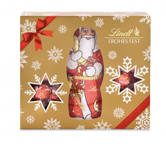 Lindt Weihnachtsmann Geschenkbox 450g Подарочный набор с фигуркой Деда Мороза  и шариками альпийского молочного шоколада, 450 грамм