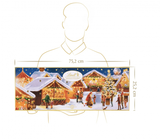 Lindt Weihnachtsmarkt 2025 Adventskalender 250g, Линдт Адвент-календарь, 24 сладких сюрприза, 75см х 25см, 250 г