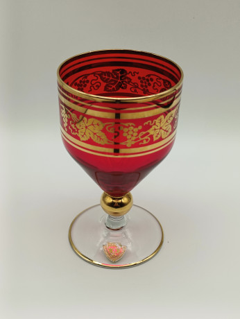 Бокалы для вина винтажные Bohemia, с золотым декором, хрустальное стекло, 6 шт., 11.5 см, Чехословакия, 1970-80гг.