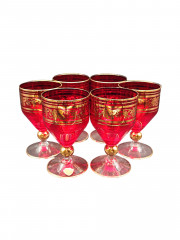 Бокалы для вина винтажные Bohemia, с золотым декором, хрустальное стекло, 6 шт., 11.5 см, Чехословакия, 1970-80гг.