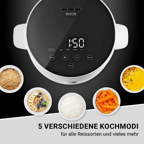 N8WERK N8WERK Reiskocher mit 5 Kochmodi und Dampfgarer-Einsatz Cooker Multikocher, 400 W schwarz Рисоварка N8WERK с 5 режимами приготовления и пароваркой-мультиваркой, 400 Вт