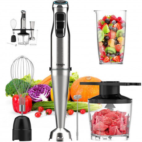 iceagle iceagle Stabmixer 4-in-1 mit Schneebesen, Becher und Zerkleinerungsschussel 1000W, 1000,00 W, Schneebesen, Milchaufschaumer, Zerkleinerer, Mashers, 600ml Messbecher  Ручной блендер Iceagle 4-в-1 с венчиком, чашкой и чашей для измельчения 1000 Вт, 