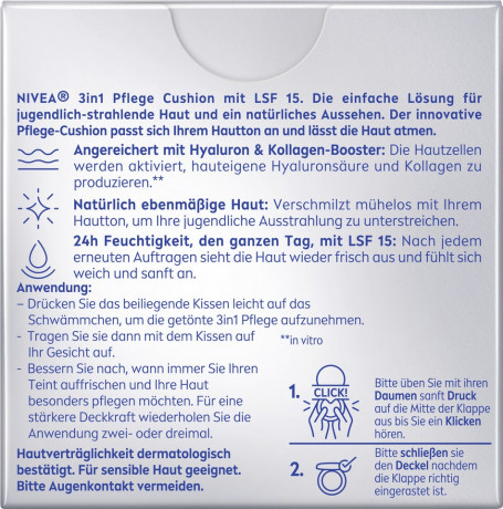 NIVEA Expert Finish Cellular 3in1 Pflege Cushion 02 Mittel, 15 g, Нивеа кушон SPF 15 гиалуроновая кислота, витамин E, креатин 15 г
