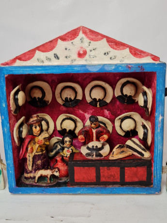 Композиция винтажная Retablos "Магазин шляпок", гипс, ручная роспись, 16 x 8 x 17,5 см, Германия, 1960-70гг.