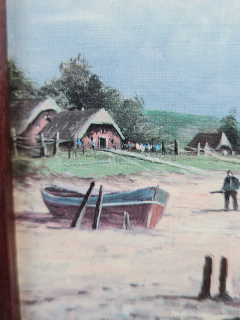 Картина винтажная Im Stil C.Stenton "Пляж Сент-адрес Клода Моне", деревянная рама, 17 х 12 см, Германия, 1960-70гг.