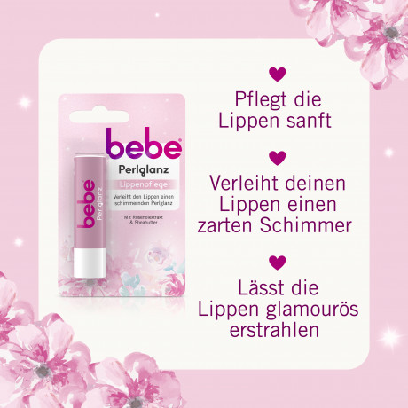 bebe Lippenpflege Perlglanz, 4,9 g, bebe бальзам для губ с перламутровым сиянием, маслом ши и экстрактом розы, 4,9 г