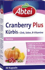 Abtei Cranberry Plus Kuerbis Femina Kapseln 30 Kapseln (27,5 g), Abtei Женские капсулы с клюквой, тыквенным экстрактом и нутриентами для слизистых и соединительной ткани, 30 капсул (27,5 г)