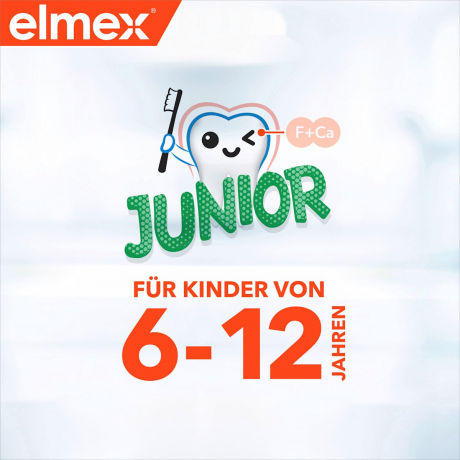 elmex Zahnpasta Kinder Junior 6-12 Jahren (2x75ml), 150 ml, Детская зубная паста Junior для укрепления эмали, 6–12 лет, 2 × 75 мл