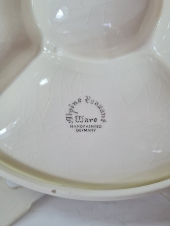 Тарелка-менажница Alpine Peasant Ware с ручками, ручная роспись, 35 см, Германия, 1960-70гг.