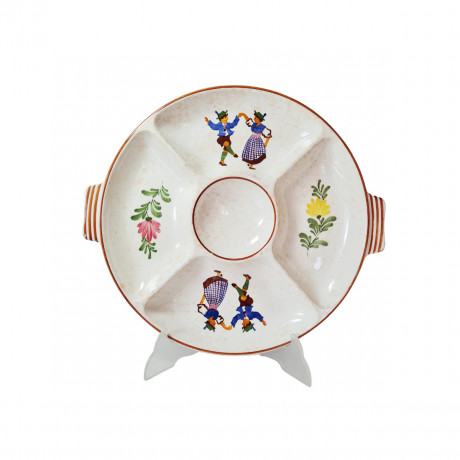 Тарелка-менажница Alpine Peasant Ware с ручками, ручная роспись, 35 см, Германия, 1960-70гг.