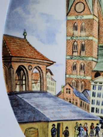 Kaiser Berg Декоративная тарелка с изображением торговой площади в г. Любек, 24 x 3 см, Германия, 1970-80гг.