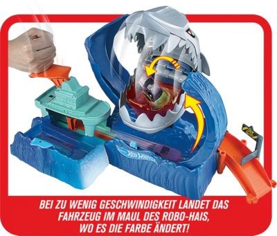 Mattel Hot Wheels Robo-Hai-Angriff Spielset mit Looping inkl. 1 Spielzeugauto mit Farbwechsel Игровой набор Hot Wheels Robo Shark Attack с петлей, включая 1 игрушечную машинку, меняющую цвет