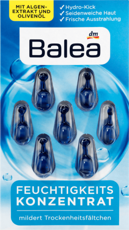 Balea Konzentrat Feuchtigkeit Балеа Увлажняющие Капсулы с витамином Е, Оливковым маслом, снимают сухость кожи, 7 шт