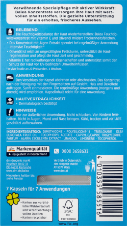 Balea Konzentrat Feuchtigkeit Балеа Увлажняющие Капсулы с витамином Е, Оливковым маслом, снимают сухость кожи, 7 шт