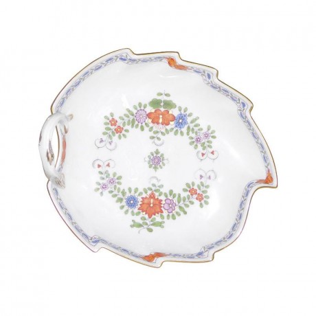 Meissen Meissen 'Neuer Ausschnitt - Indische Blumenmalerei zweiteilig bunt Kupferfarben mit Goldrand' Konfektblatt / Blattschale 19 cm Meissen "New Section - Indian Flower Painting, из двух частей, разноцветный, медного цвета с золотой каймой" кондитерск