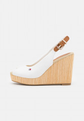 Tommy Hilfiger ICONIC ELENA SLING BACK WEDGE High heeled sandals ivory ICONIC ELENA SLING BACK WEDGE Босоножки на высоком каблуке слоновая кость