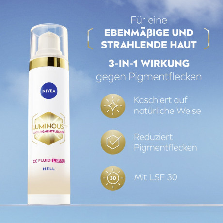 NIVEA CC Fluid Luminous630 Anti-Pigmentflecken LSF 30 Hell, 40 ml, Нивеа CC-флюид для лица, SPF 30, Luminous630, против пигментных пятен, светлый тон, 40 мл