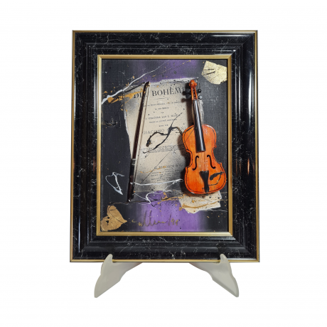 Картина винтажная "Скрипка" худ. Salvatore Coccia  / Die Boheme, черно-золотая рама, 31,5 x 25 см, Германия, 1960-1970гг.