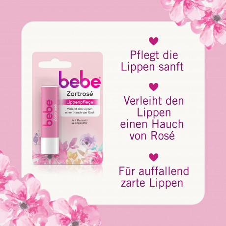 bebe Lippenpflege Zartrose, 4,9 g, bebe бальзам для губ с нежно-розовым оттенком, маслом ши и миндальным маслом, 4,9 г