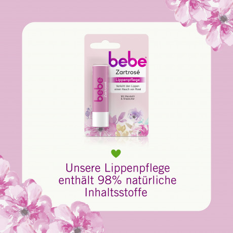 bebe Lippenpflege Zartrose, 4,9 g, bebe бальзам для губ с нежно-розовым оттенком, маслом ши и миндальным маслом, 4,9 г