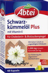 Abtei Schwarzkuemmeloel Plus Kapseln 48 Kapseln (34 g), Abtei Капсулы с маслом чёрного тмина и витамином E для защиты клеток, 48 капсул (34 г)