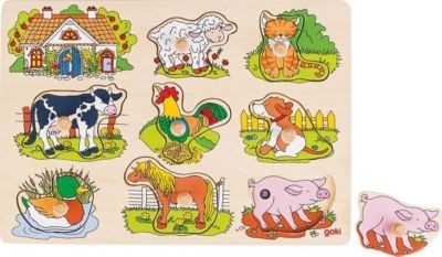 goki Tierstimmen Steckpuzzle Bauernhof Звуки животных Peg Puzzle Farm