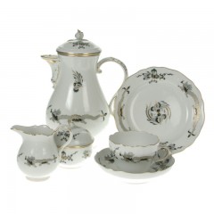 Meissen Meissen Neuer Ausschnitt - Reicher Drache schwarz goldschattiert mit Goldrand Kaffeeservice 6 Personen 21-tlg. Meissen New Cutout - Rich Dragon кофейный сервиз черного золота с золотым ободком на 6 персон 21 шт.