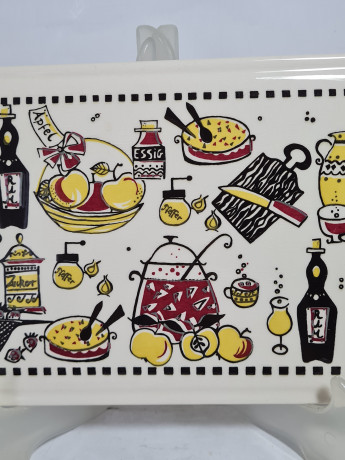 Поднос винтажный Staffet / Limburg с ручками, керамика, 36 х 15 см, Германия, 1970-80гг.