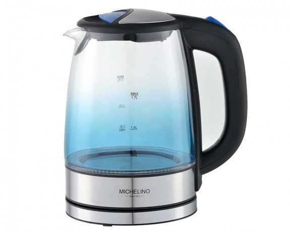 Michelino Wasserkocher Glas-Wasserkocher 1,7 Liter LED Wasserzubereiter Kocher, 1850 W, 360° drehbarer Sockel Blau Чайник Michelino, стеклянный чайник, 1,7 л, светодиодная водоварка, 1850 Вт, вращающееся основание на 360°