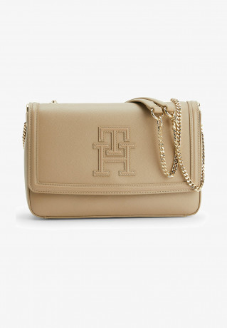 Tommy Hilfiger TEXTURED MONOGRAM FLAP Across body bag beige TEXTURED MONOGRAM FLAP Сумка через плечо бежевый