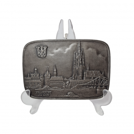 Декоративное панно винтажное Buderus, Modell Mootz, металлическое панно с объемным рельефным изображением г.Франкфурт-на-Майне, 17 x 12 см, Германия, 1977г.