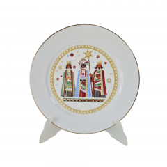 Тарелка декоративная винтажная H&amp;C Selb Heinrich Bavaria, белый фарфор с разноцветным изображением трех королей, 24,5 x 2,5 см, Германия, 1960-70гг.