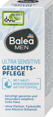 Balea MEN Gesichtscreme Ultra Sensitive, 50 ml, Лёгкий крем-гель для чувствительной кожи лица Ultra Sensitive без отдушки, 50 мл