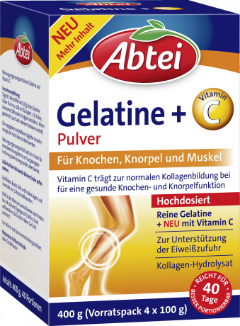 Abtei Gelatine Plus Pulver 400 g (4 x 100 g), Abtei Порошок желатина с витамином C для костей, хрящей и мышц, 400 г (4 × 100 г)