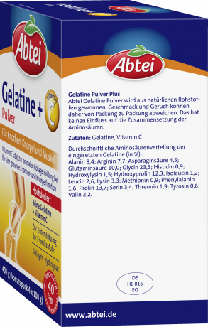 Abtei Gelatine Plus Pulver 400 g (4 x 100 g), Abtei Порошок желатина с витамином C для костей, хрящей и мышц, 400 г (4 × 100 г)