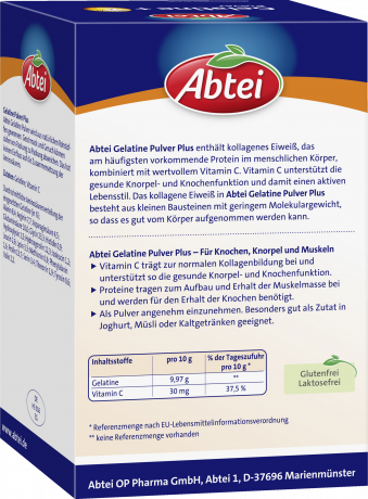 Abtei Gelatine Plus Pulver 400 g (4 x 100 g), Abtei Порошок желатина с витамином C для костей, хрящей и мышц, 400 г (4 × 100 г)