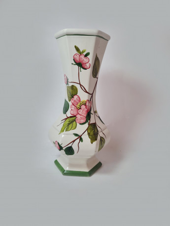 Bassano Italy Ваза "Розовые цветы" с зеленым ободком, 27см x 12см, Италия, 1960-70гг.