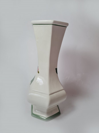 Bassano Italy Ваза "Розовые цветы" с зеленым ободком, 27см x 12см, Италия, 1960-70гг.