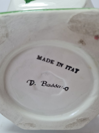 Bassano Italy Ваза "Розовые цветы" с зеленым ободком, 27см x 12см, Италия, 1960-70гг.