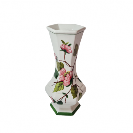 Bassano Italy Ваза "Розовые цветы" с зеленым ободком, 27см x 12см, Италия, 1960-70гг.
