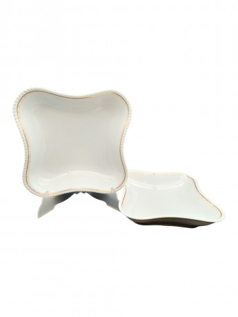 Тарелки сервировочные винтажные Fraureuth, 2 шт., квадратной формы, фарфор, 22 х 22 см, 20 х 20 см, Германия, 1970-80гг.