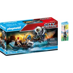 PLAYMOBIL 2er Set: 70782 Polizei-Jetpack: Festnahme des Kunstraubers + 70648 Schlusselanhanger Polizist Набор из 2 предметов: 70782 Полицейский реактивный ранец: арестовать грабителя произведений искусства + 70648 Полицейский брелок