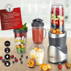 MAXXMEE MAXXMEE Smoothie-Maker Multifunktionaler Mixer 12-tlg Set Edelstahlklingen inkl. To-Go Deckel, 380,00 W, mit 8 Funktionen, mit verschiedenen Mixbechergrossen  Многофункциональный блендер MAXXMEE Smoothie Maker, набор из 12 лезвий из нержавеющей ст