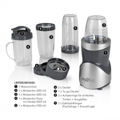 MAXXMEE MAXXMEE Smoothie-Maker Multifunktionaler Mixer 12-tlg Set Edelstahlklingen inkl. To-Go Deckel, 380,00 W, mit 8 Funktionen, mit verschiedenen Mixbechergrossen  Многофункциональный блендер MAXXMEE Smoothie Maker, набор из 12 лезвий из нержавеющей ст