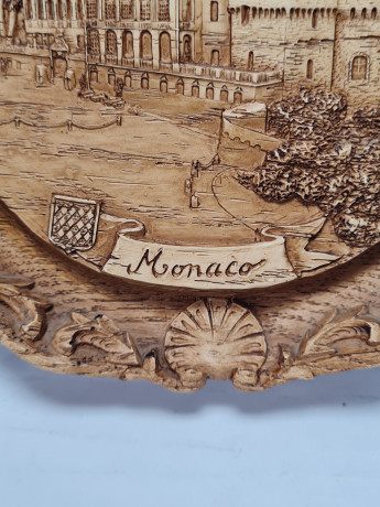 Деревянное панно, резная объемная картина "Монако", 15 x 2,5 см, Германия, 1950-60гг.